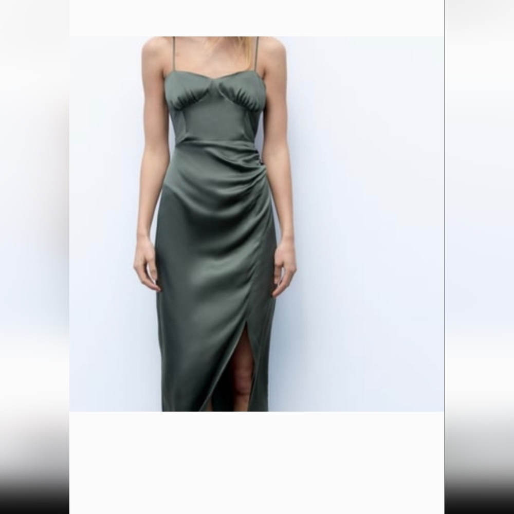 ZARA Olive Green Corset Style Dress Size M #33 - Picture 12 of 12